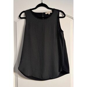 LOFT Tank Top Women XS Black White Excellent Dotted Mixed Media Sleeveless